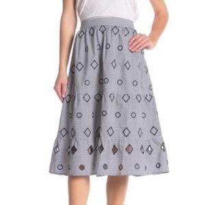 Striped midi skirt with embroidery and cut outs